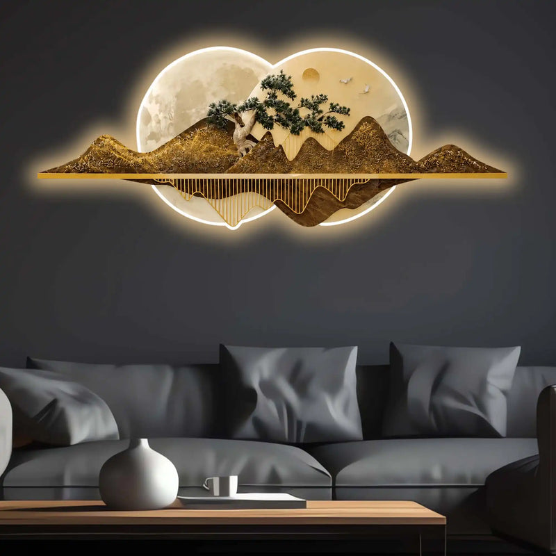 Moon & Sun Love Landscape Crystal Glass Backlit LED Painting