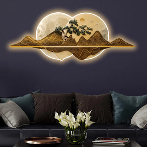 Moon & Sun Love Landscape Crystal Glass Backlit LED Wall Art