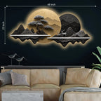 Moonlit Bonsai Tree Mountain Landscape Crystal Glass Backlit LED Painting