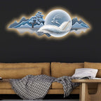 Moonlit Feather Deer & Mountains Crystal Glass Backlit LED Painting