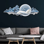 Moonlit Feather Deer & Mountains Crystal Glass Backlit LED Wall Art
