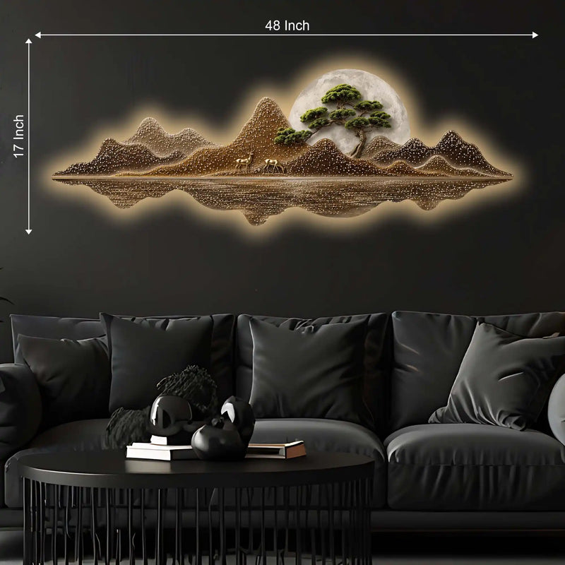 Moonlit Golden Peaks Premium Crystal Glass Backlit LED Painting