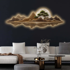 Moonlit Golden Peaks Premium Crystal Glass Backlit LED Wall Art
