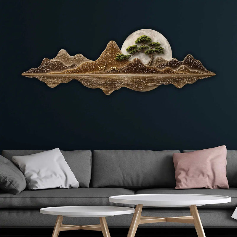 Moonlit Golden Peaks Premium Crystal Glass Backlit LED Wall Art