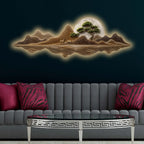 Moonlit Golden Peaks Premium Crystal Glass Backlit LED Wall Art