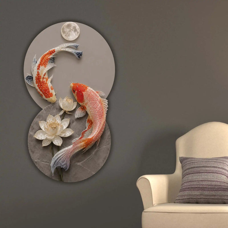 Moonlit Koi & Lotus Crystal Glass Backlit LED Painting