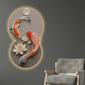 Moonlit Koi & Lotus Crystal Glass Backlit LED Wall Art