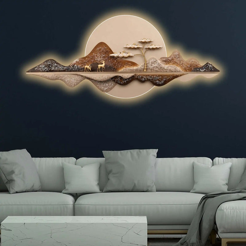 Moonlit Mountain Deer Crystal Glass Backlit LED Painting