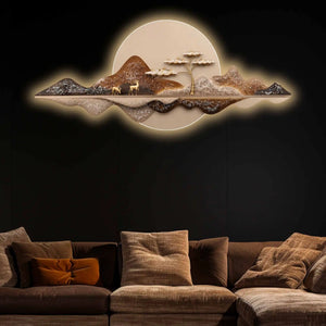 Moonlit Mountain Deer Crystal Glass Backlit LED Wall Art