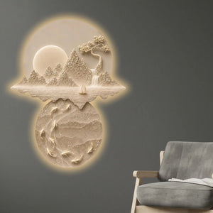 Moonlit Mountain & Koi Pond Crystal Glass Backlit LED Wall Art