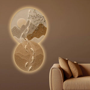 Moonlit Mountain Koi Reflection Crystal Glass Backlit LED Wall Art