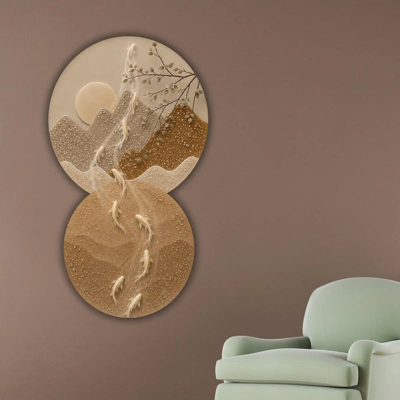 Moonlit Mountain Koi Reflection Crystal Glass Backlit LED Wall Art