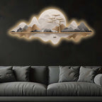 Moonlit Mountain Voyage Premium Crystal Glass Backlit LED Wall Art