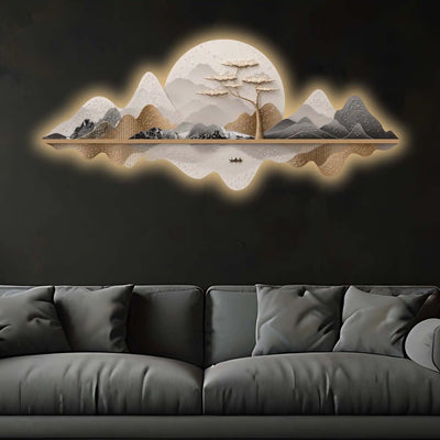 Moonlit Mountain Voyage Premium Crystal Glass Backlit LED Wall Art