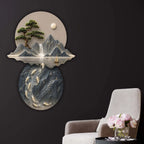 Moonlit Mountain Waterfall & Koi Pond Crystal Glass Backlit LED Painting