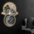 Moonlit Mountain Waterfall & Koi Pond Crystal Glass Backlit LED Wall Art