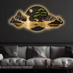 Moonlit Waterfall Bonsai Tree & River Crystal Glass Backlit LED Painting