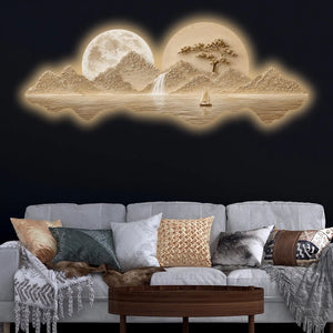 Moonlit Waterfall Landscape Premium Crystal Glass Backlit LED Wall Art