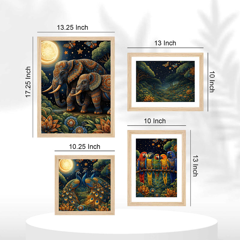 Moonlit Wildlife Art Wall Frame Set of Four
