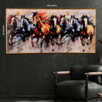 Morning Seven Running Horses Hand Painted Wall Painting with Floating Frame
