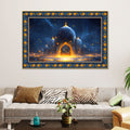 Mosque Night View from Arch Arabic Floral Border Canvas Wall Painting