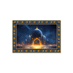 Mosque Night View from Arch Arabic Floral Border Canvas Wall Painting