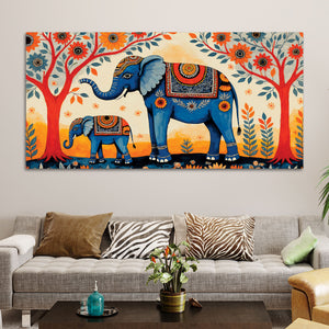 Mother and Baby Elephant Colorful Wall Painting