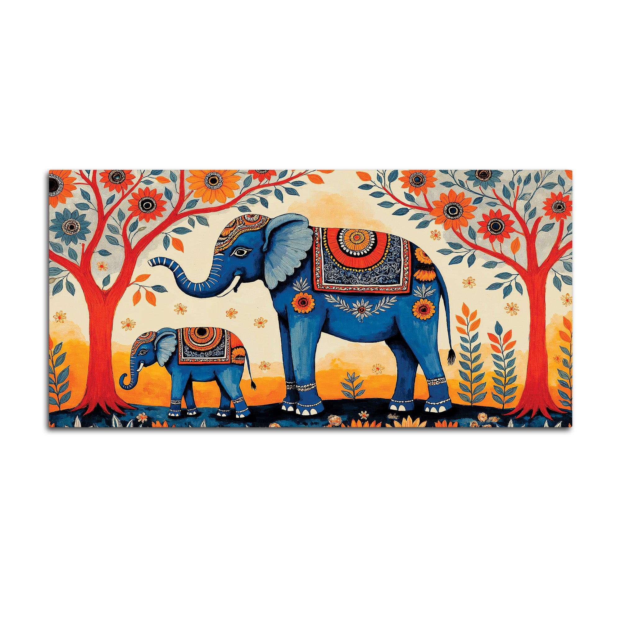 Mother and Baby Elephant Colorful Wall Painting