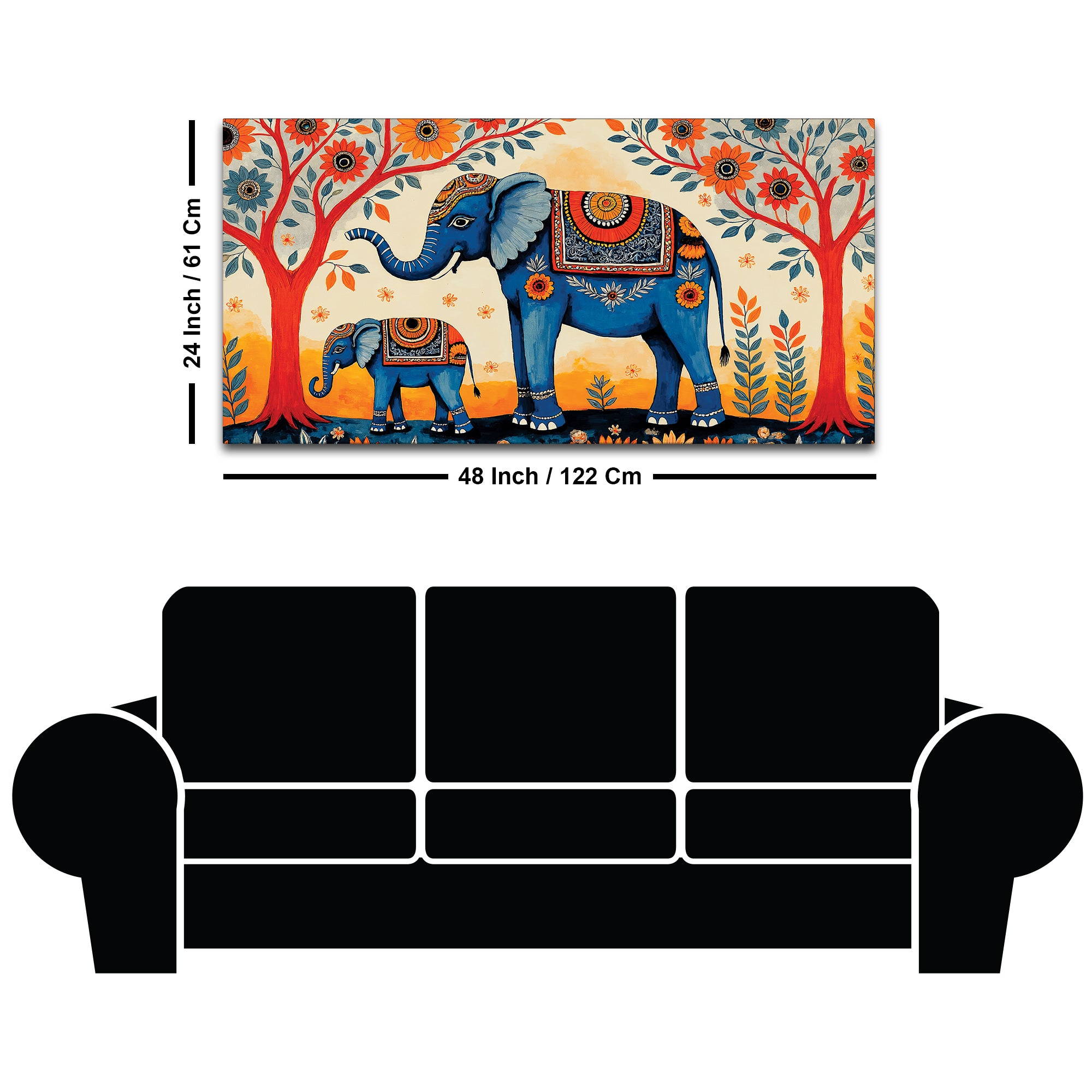Mother and Baby Elephant Colorful Wall Painting