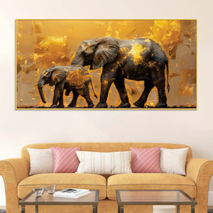 Mother Elephant with Baby Canvas Wall Painting