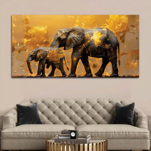 Mother Elephant with Baby Canvas Wall Painting