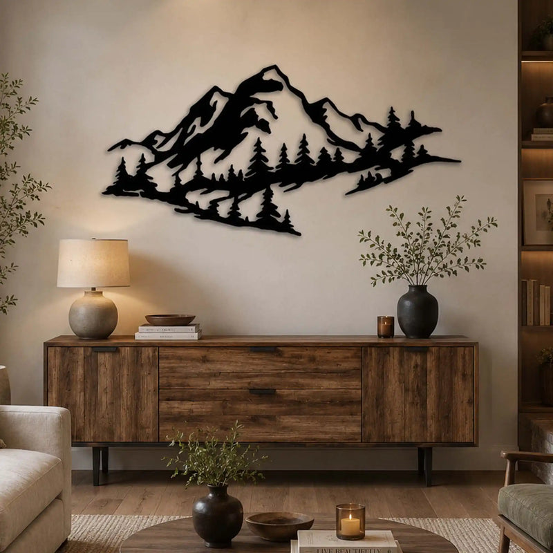 Mountain Range Trees View Metal Art Wall Decor