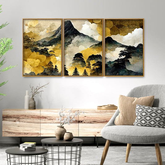 Mountain Scenery of Mount Fuji Premium Floating Canvas Wall Painting Set of Three