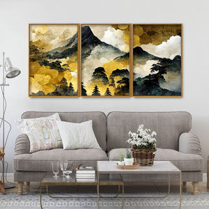 Mountain Scenery of Mount Fuji Premium Floating Canvas Wall Painting Set of Three