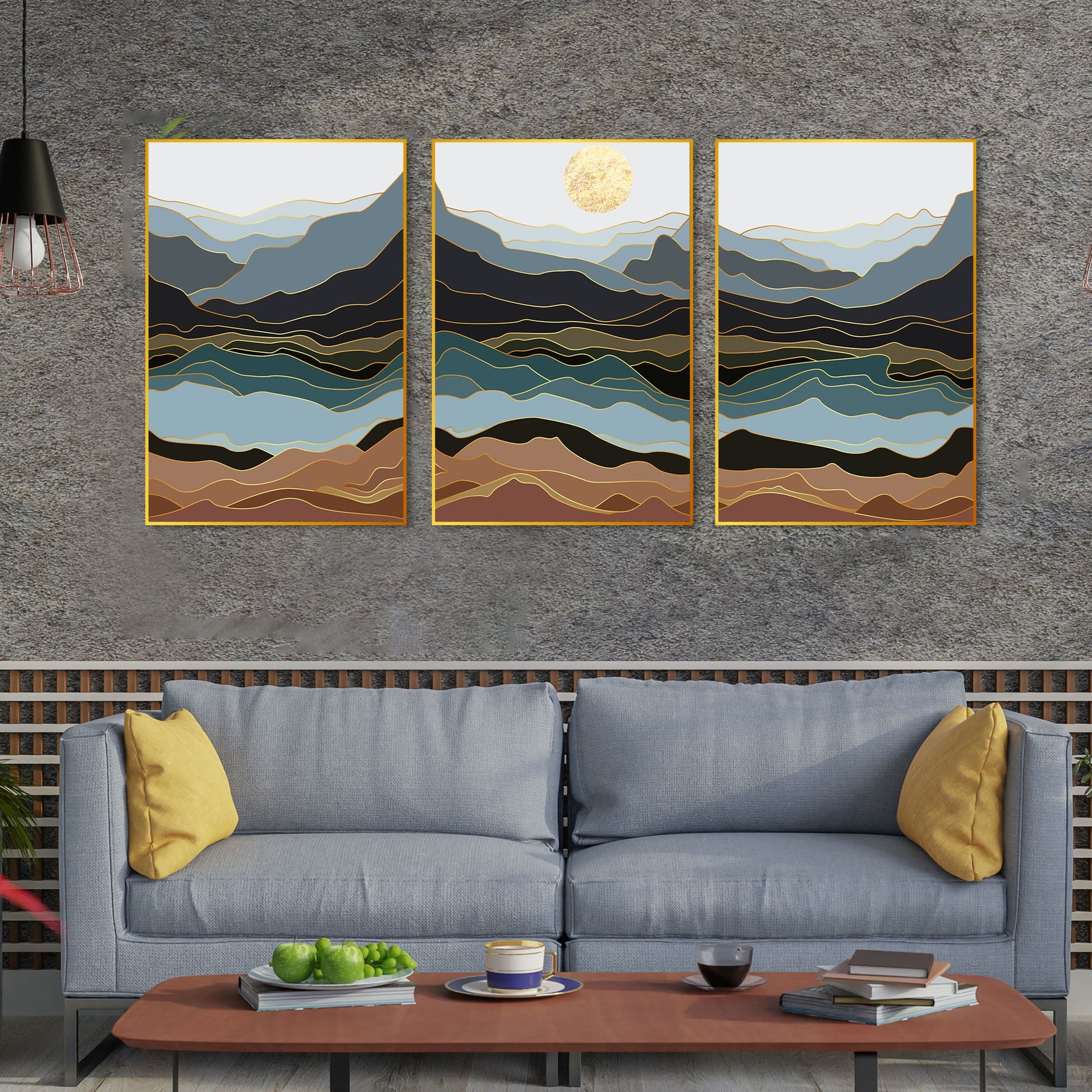 Mountains Abstract Floating Canvas Wall Painting Set of Three