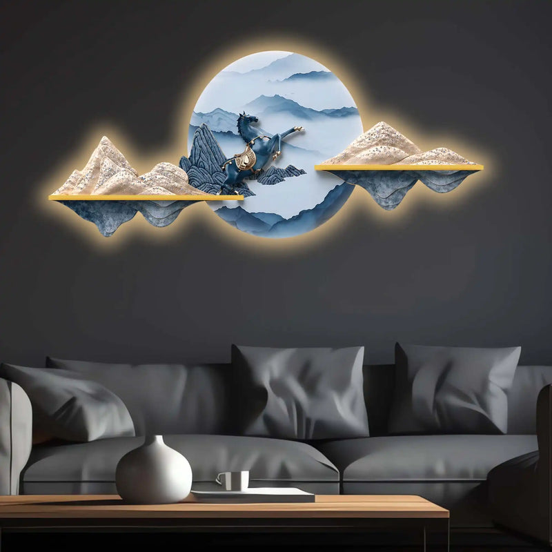 Mountains Moonlit Stallion Crystal Glass Backlit LED Painting