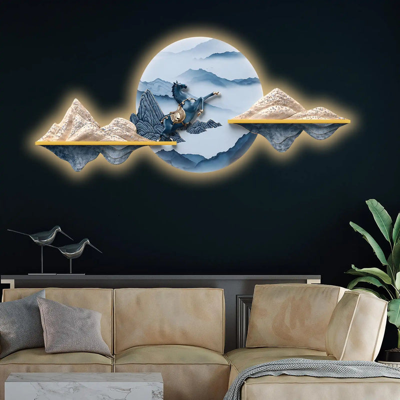 Mountains Moonlit Stallion Crystal Glass Backlit LED Painting