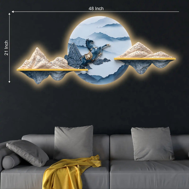 Mountains Moonlit Stallion Crystal Glass Backlit LED Painting