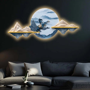 Mountains Moonlit Stallion Crystal Glass Backlit LED Wall Art