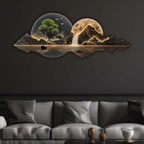 Mountains Trees Moonlit Waterfall & Deer Crystal Glass Backlit LED Painting