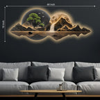 Mountains Trees Moonlit Waterfall & Deer Crystal Glass Backlit LED Painting