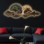 Mountains Trees Moonlit Waterfall & Deer Crystal Glass Backlit LED Wall Art