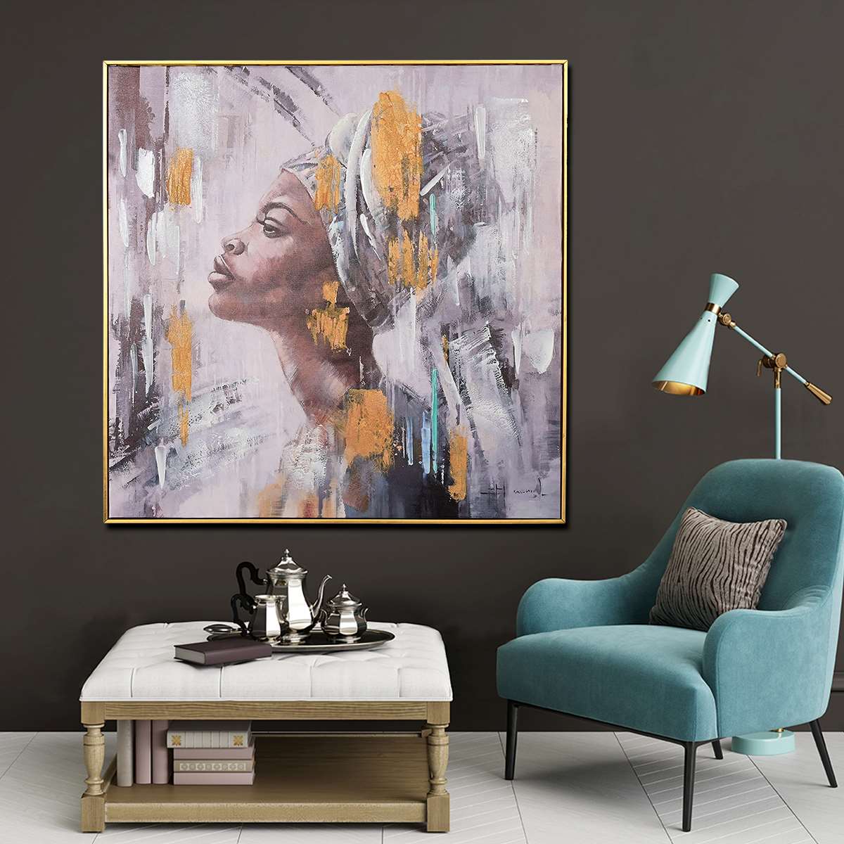 Mrembo in her Beauty Hand Painted Wall Painting with Floating Frame