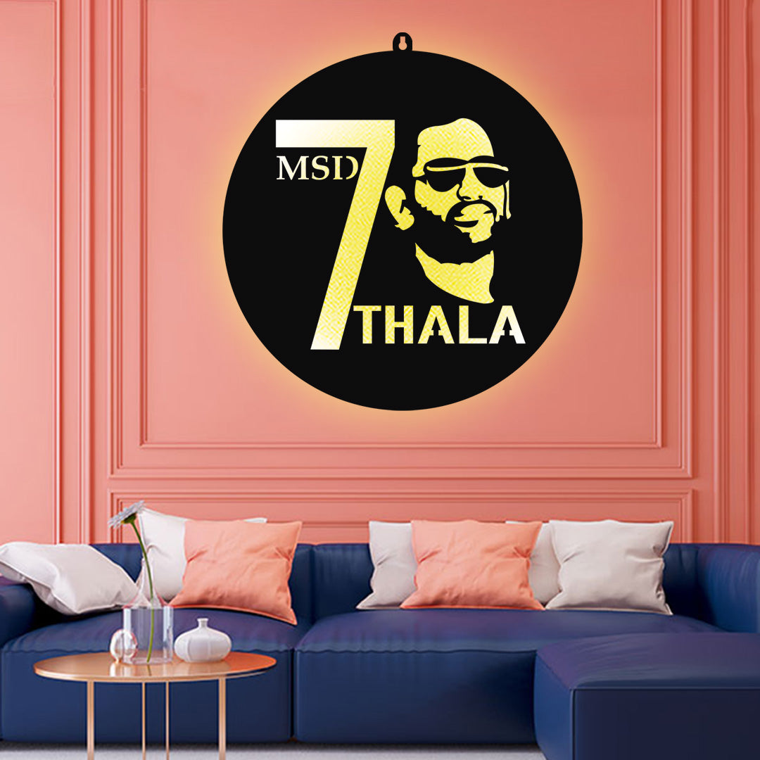 MS Dhoni 7 Thala LED Wall Hanging Frame for Cricket Fan Wall Decor