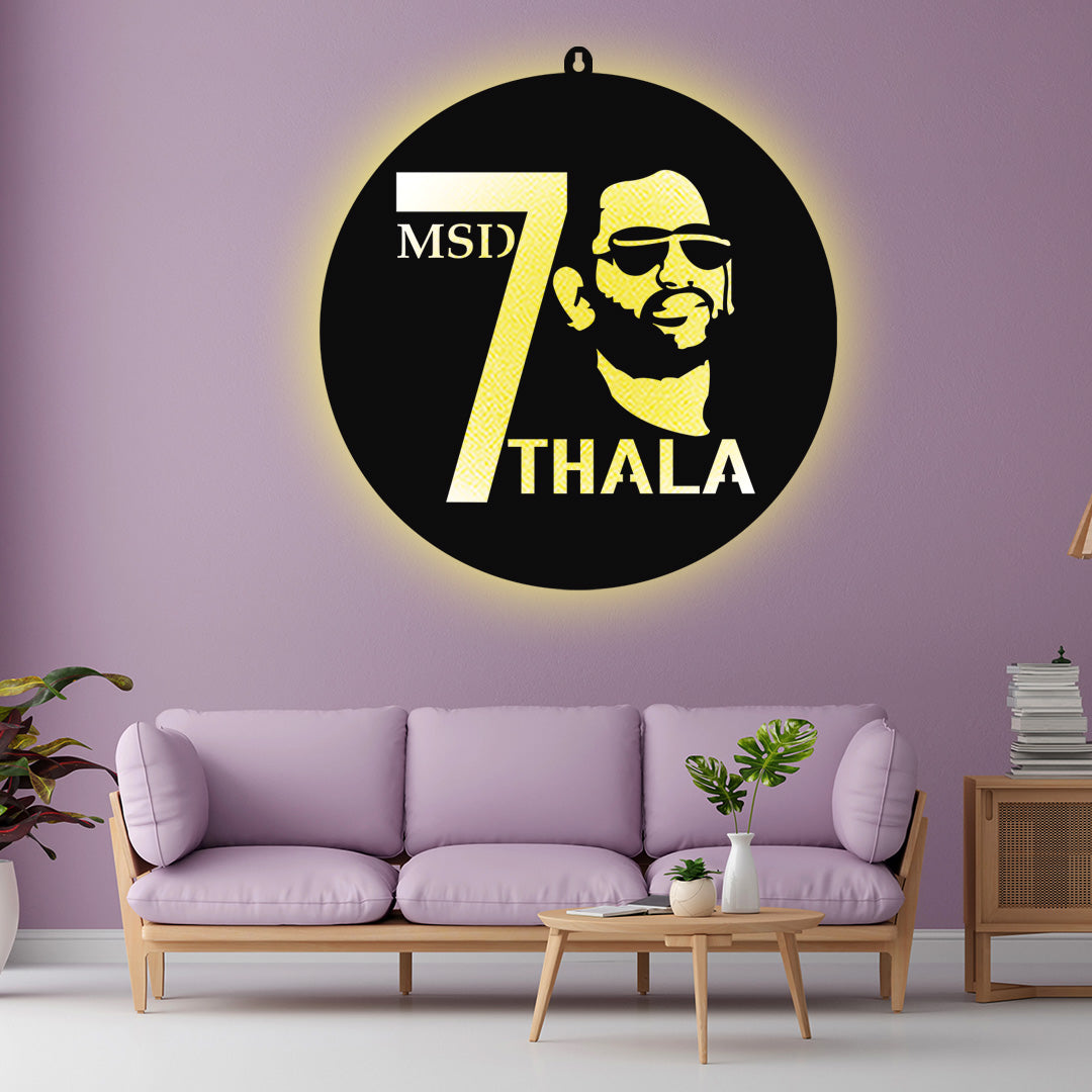 MS Dhoni 7 Thala LED Wall Hanging Frame for Cricket Fan Wall Decor