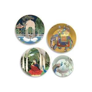 Mughal Garden Premium Wall Plates Painting Set of Four