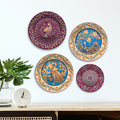 Mughal Inspired Majestic Peacock Premium Wall Plates Painting Set of Four