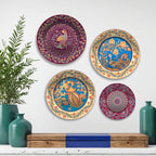 Mughal Inspired Majestic Peacock Premium Wall Plates Painting Set of Four