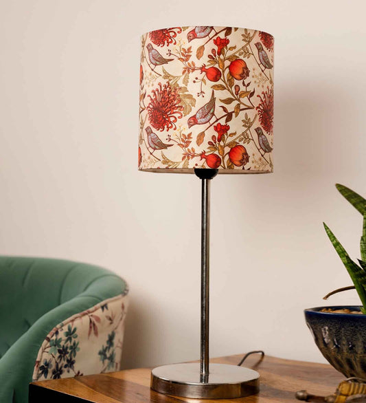 Multicolor Birds Art Shade Table Lamp with Silver Finish Base