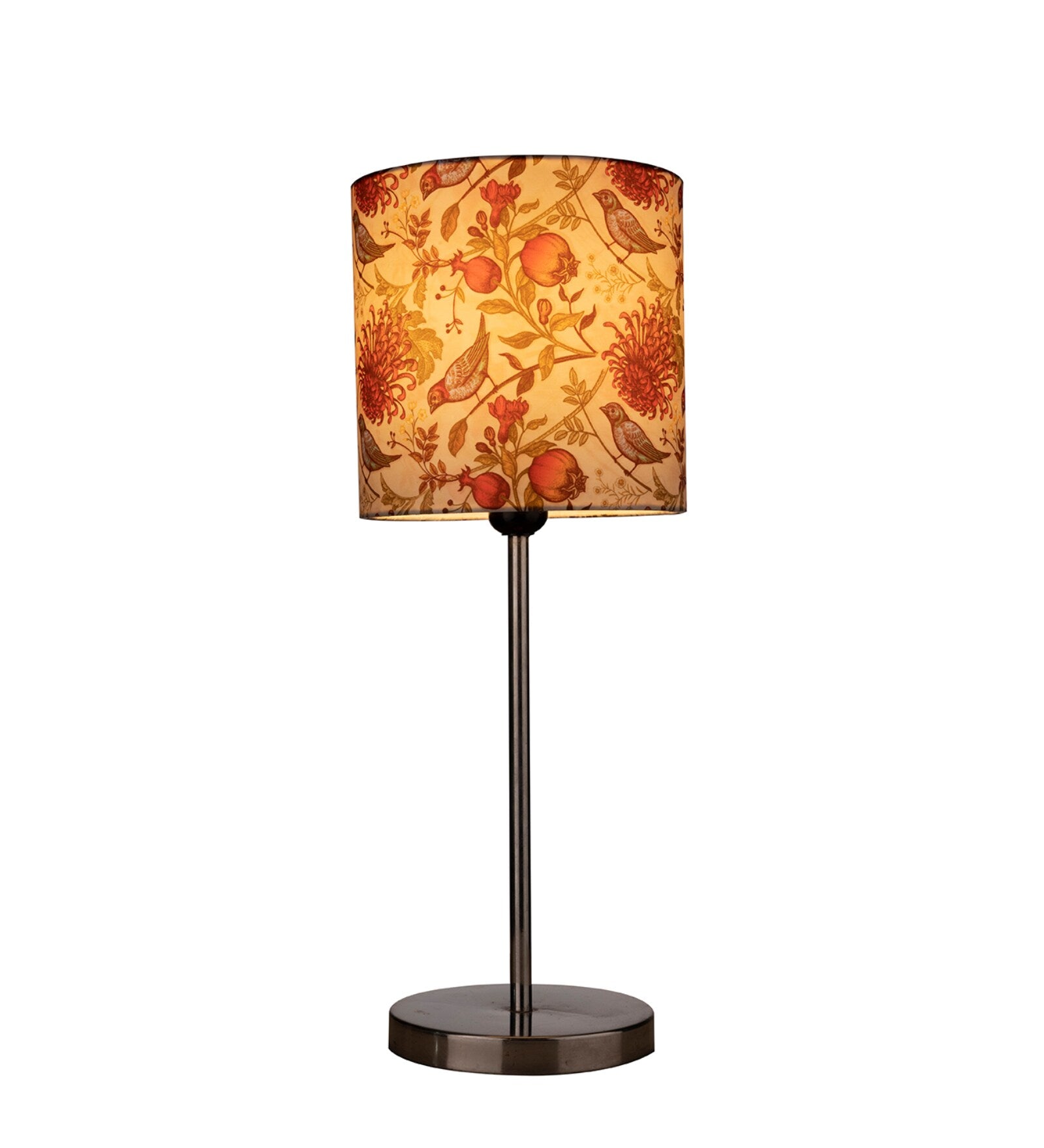 Multicolor Birds Art Shade Table Lamp with Silver Finish Base